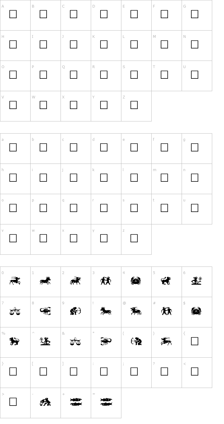 Character Map Eileens Medium Zodiac Font