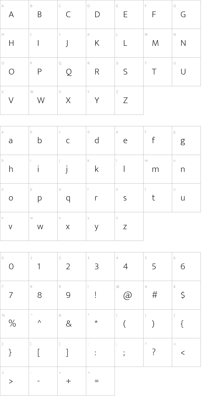 Character Map Ek Mukta ExtraLight Font