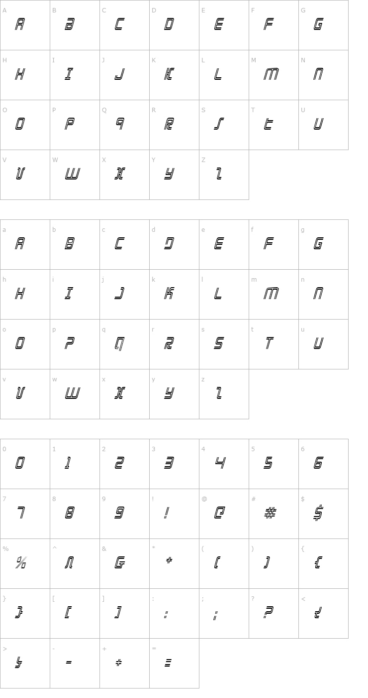 Character Map Election Day Condensed Italic Font