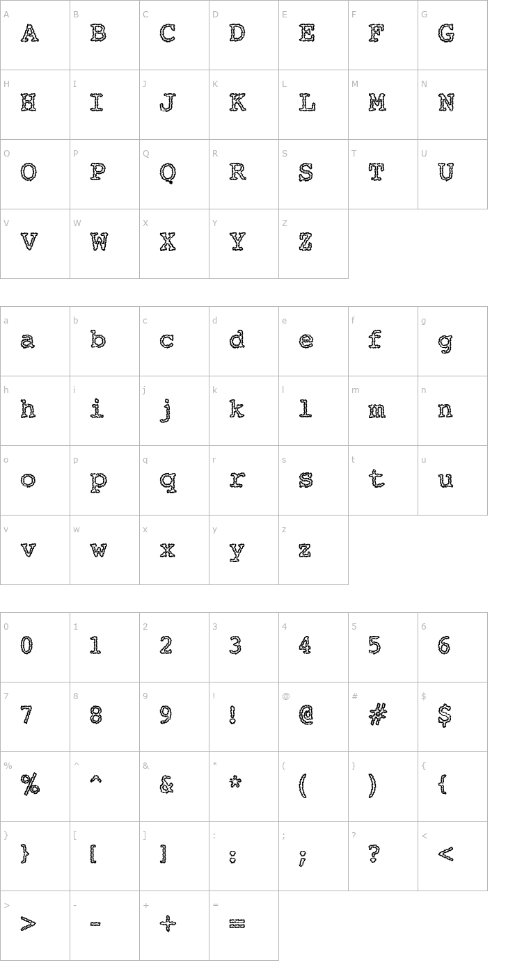 Character Map Electric Hermes AOE Charge Font