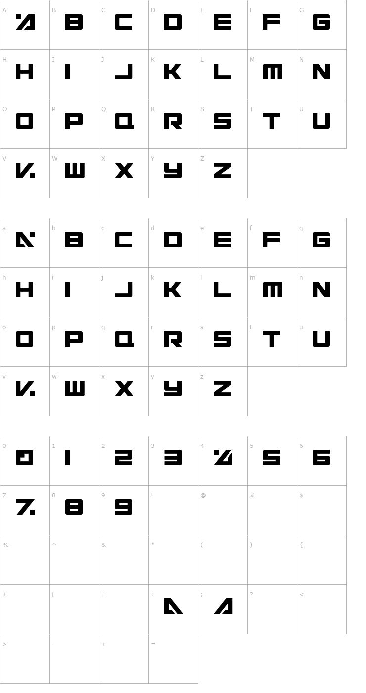 Character Map Electric Toaster Font