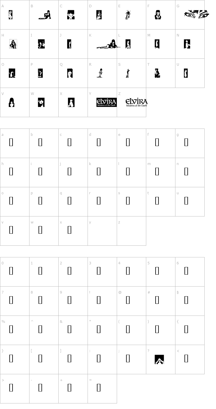 Character Map Elvira Dingbats Font