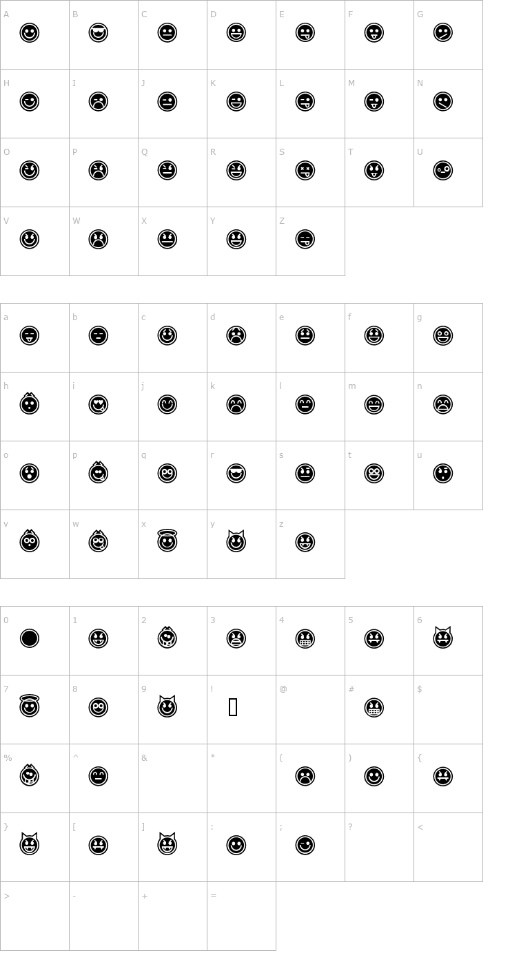 Character Map Emoticons Outline Font