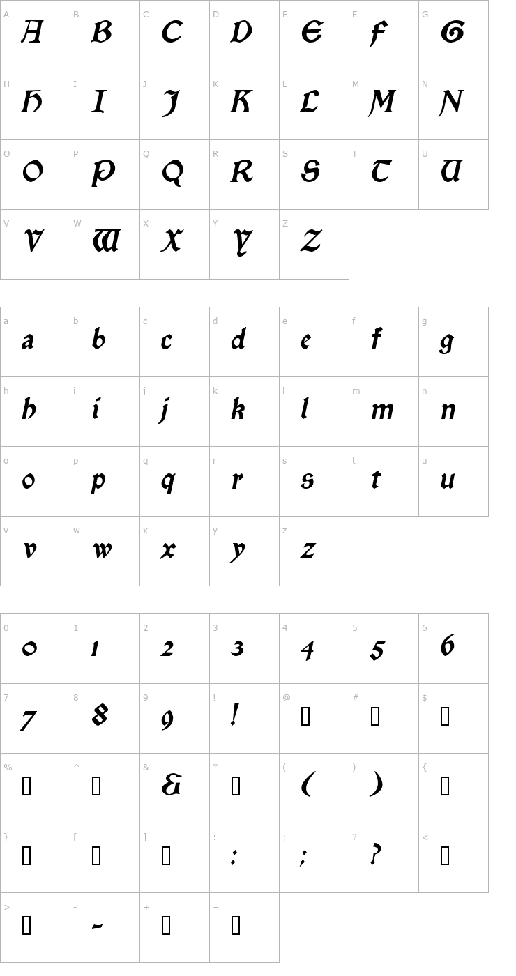 Character Map Enchantment Italic Font