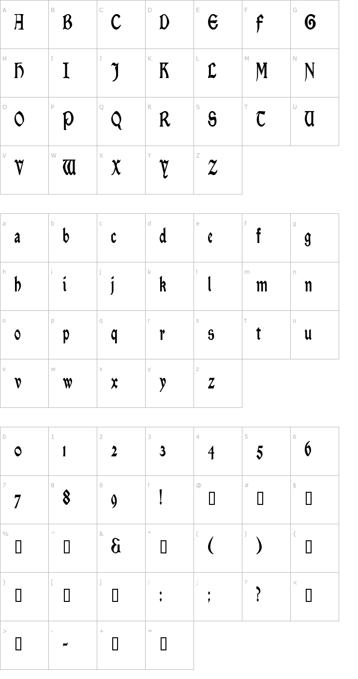 Character Map EnchantmentCondensed Font