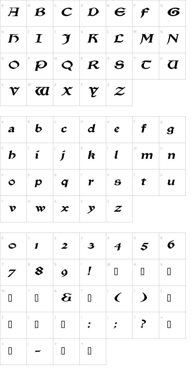 Character Map EnchantmentExtended Italic Font