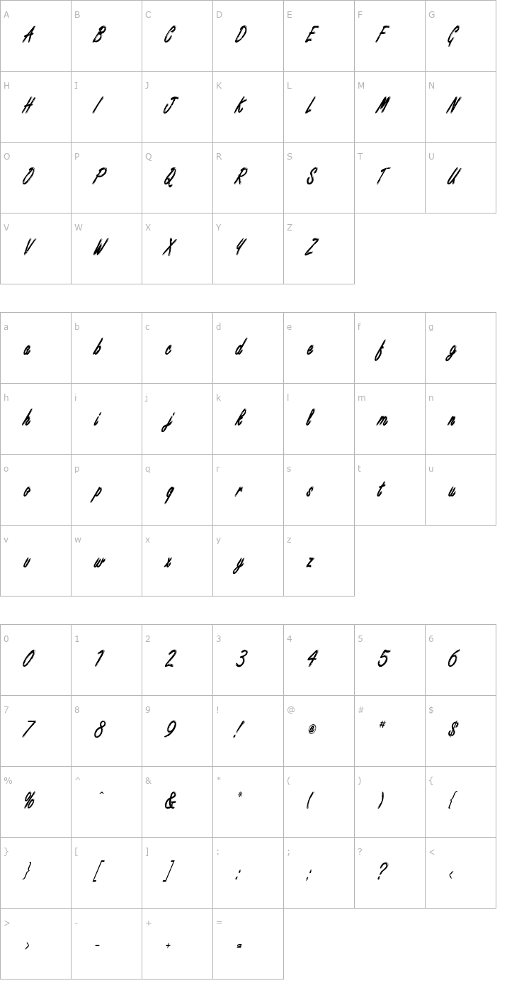 Character Map Encino Condensed Italic Font