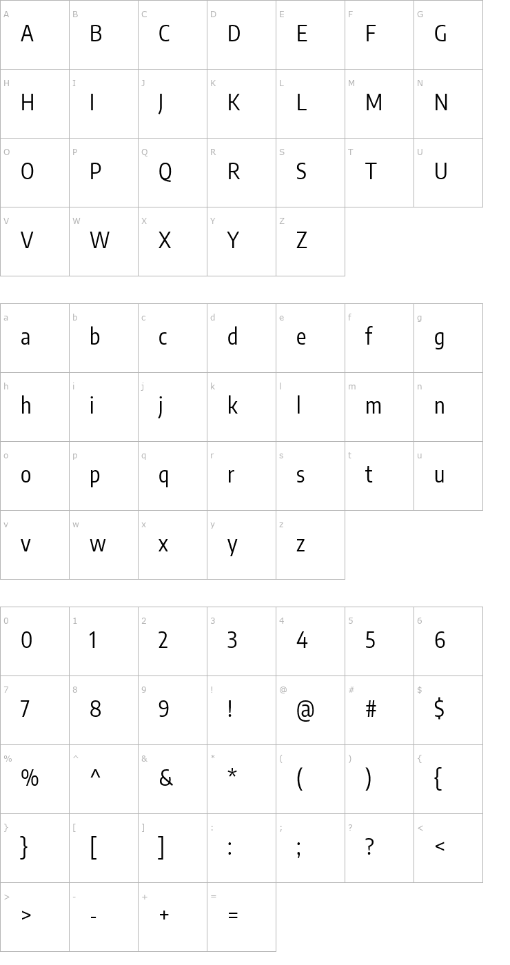 Character Map Encode Sans Condensed Font