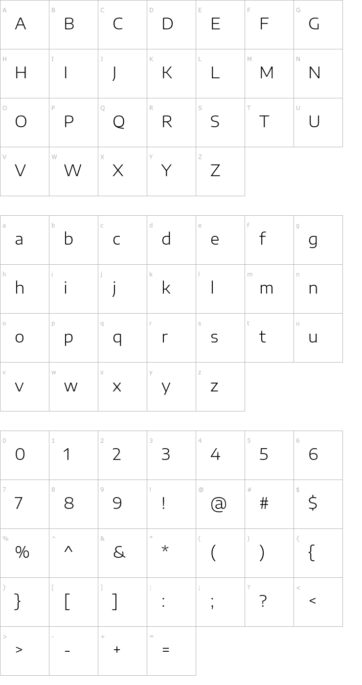 Character Map Encode Sans Expanded Light Font