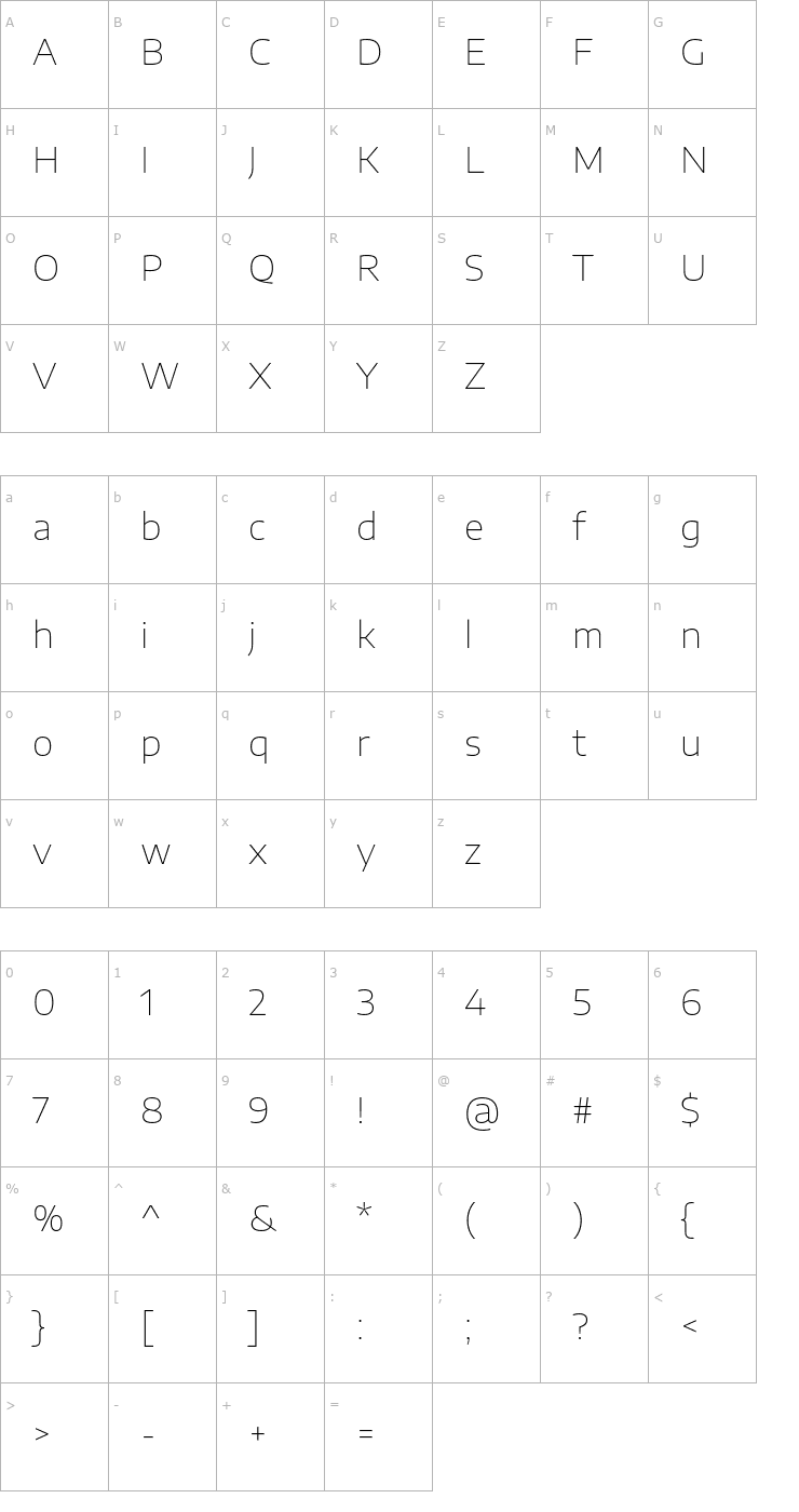 Character Map Encode Sans Expanded Thin Font