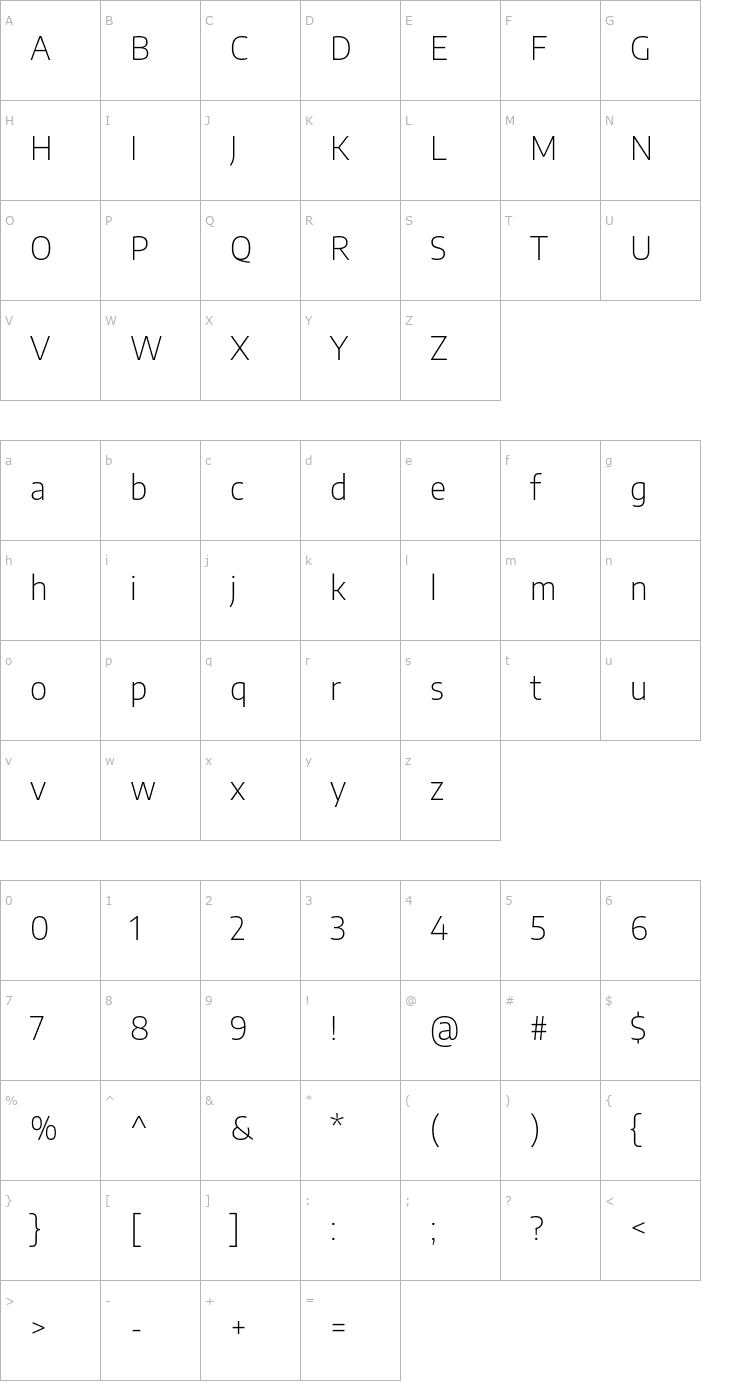 Character Map Encode Sans ExtraLight Font