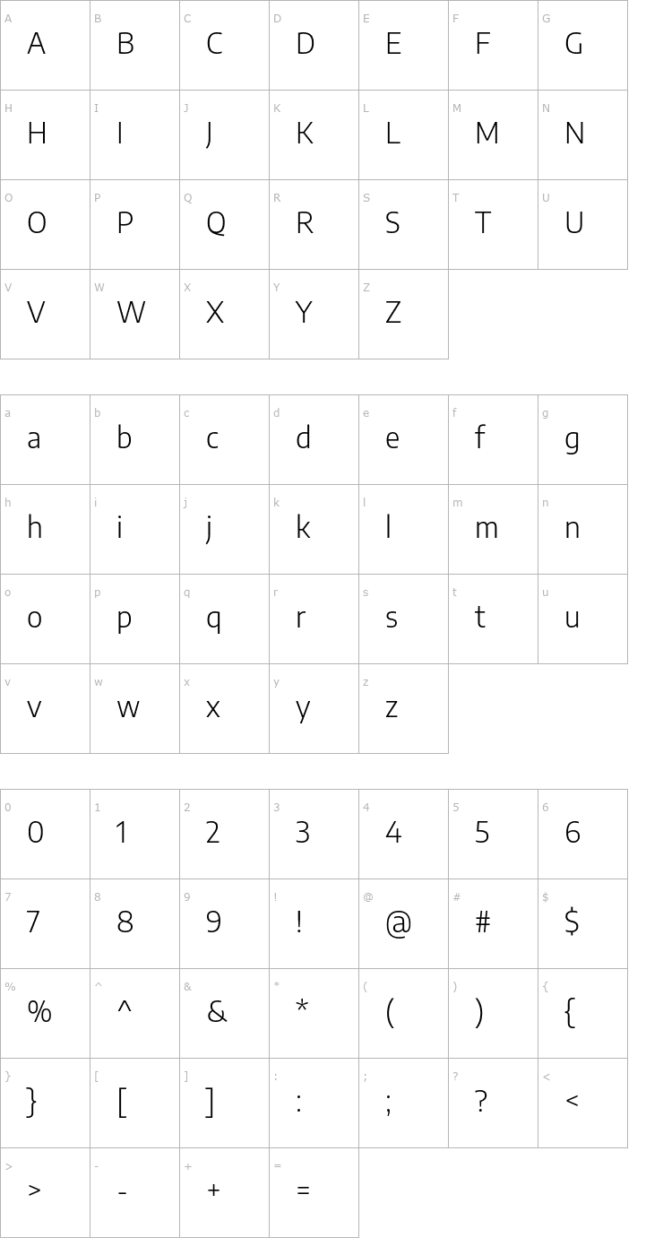 Character Map Encode Sans Light Font