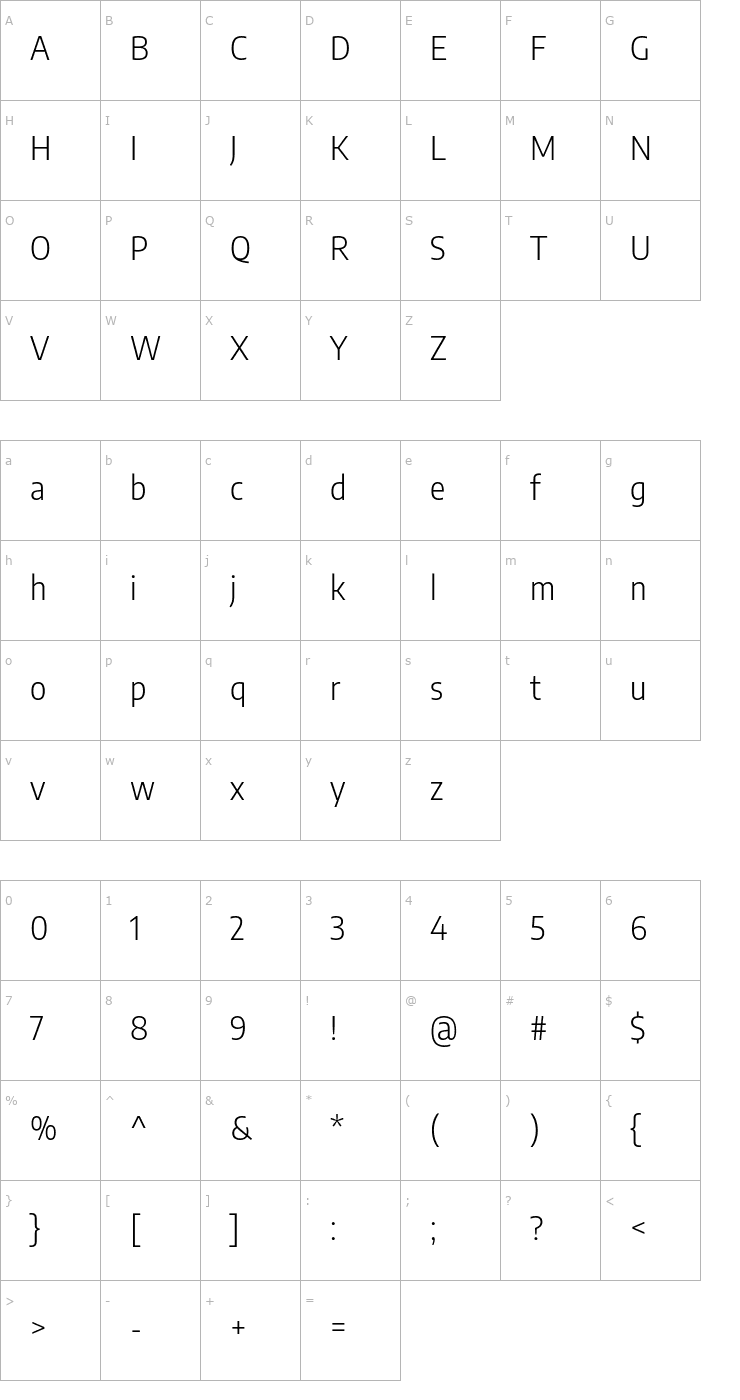 Character Map Encode Sans Semi Condensed Light Font