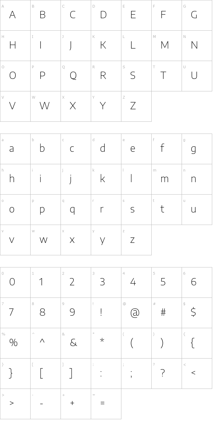 Character Map Encode Sans Semi Expanded ExtraLight Font