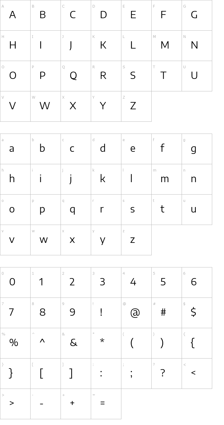 Character Map Encode Sans Semi Expanded Font