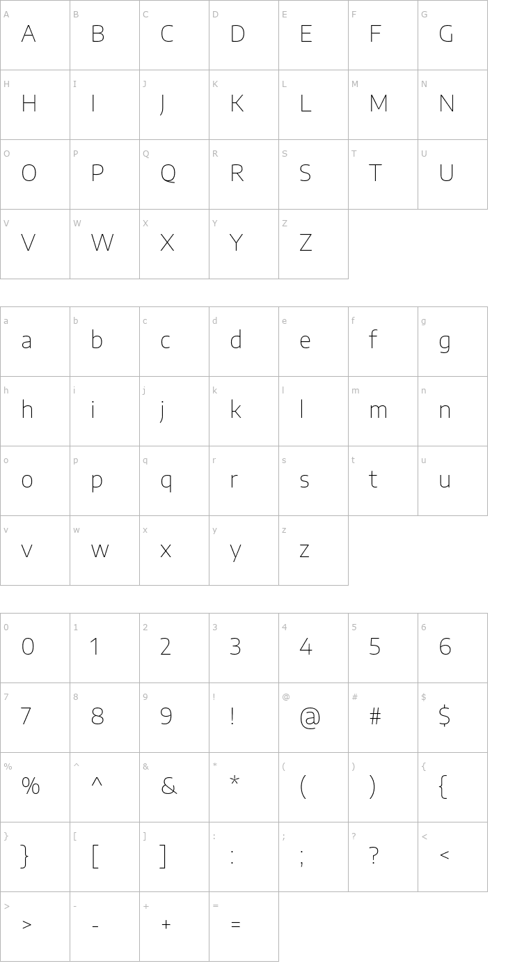 Character Map Encode Sans Semi Expanded Thin Font