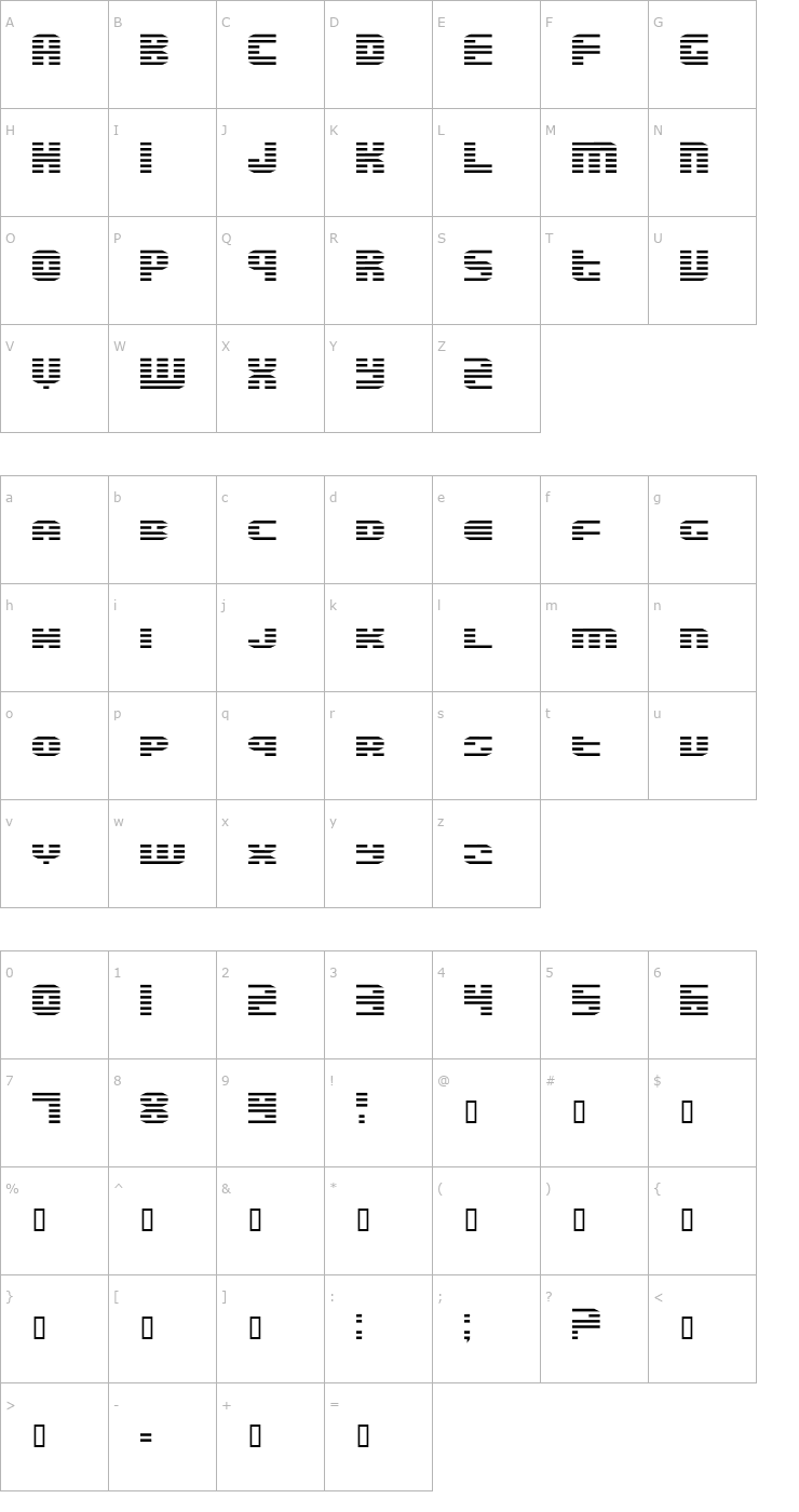 Character Map Enduro Dos Font