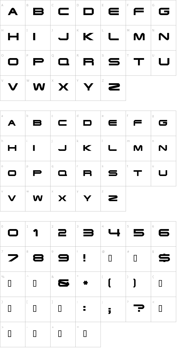 Character Map Endzone Font