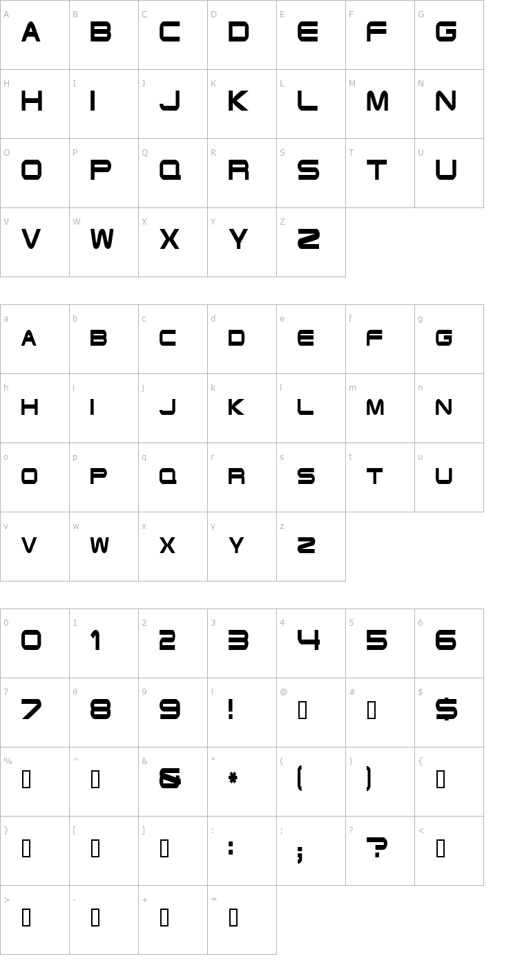 Character Map EndzoneCondensed Font