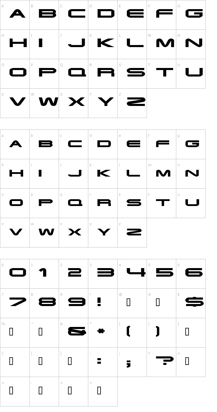 Character Map EndzoneExtended Font