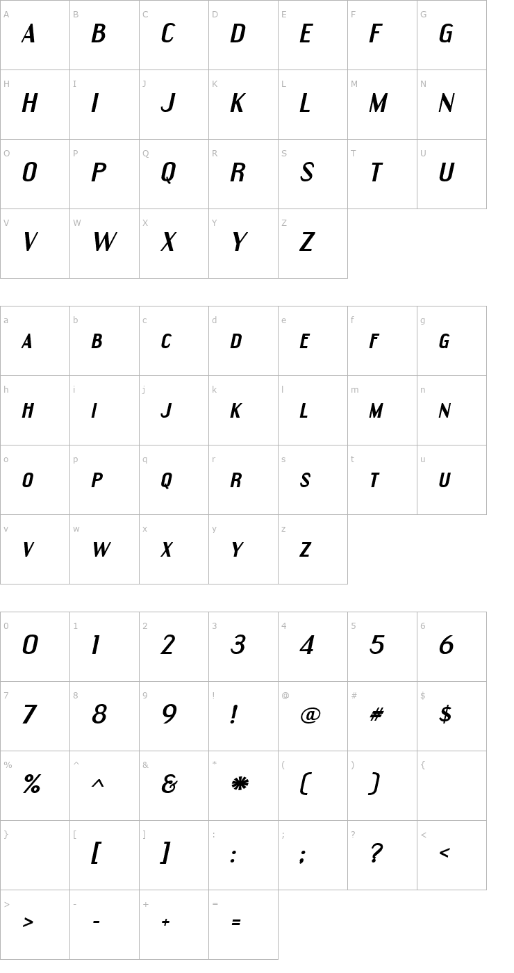 Character Map Engebrechtre Expanded Bold Italic Font