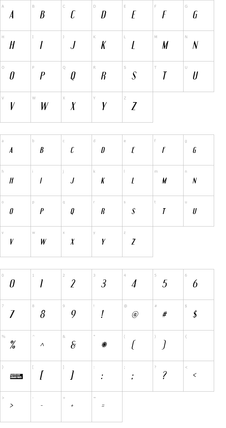 Character Map Engebrechtre Italic Font