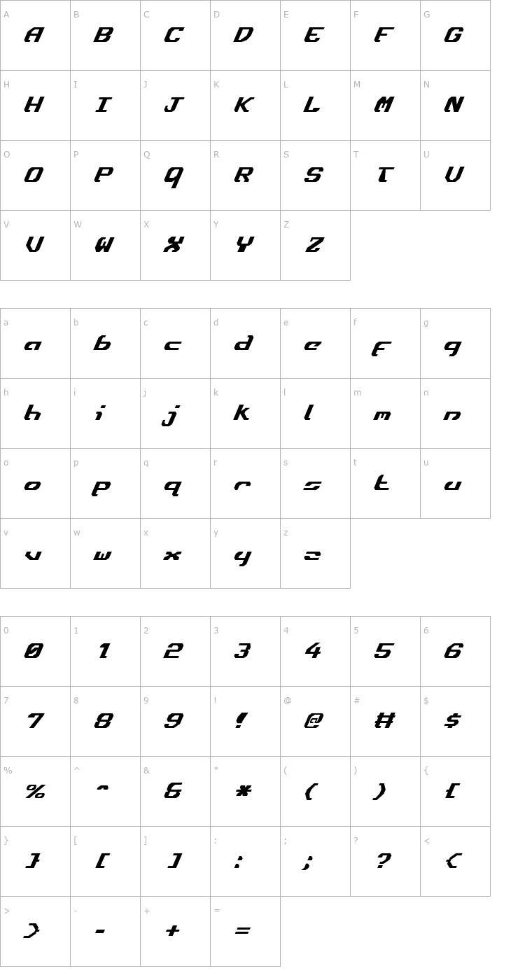 Character Map Ensign Flandry Italic Font