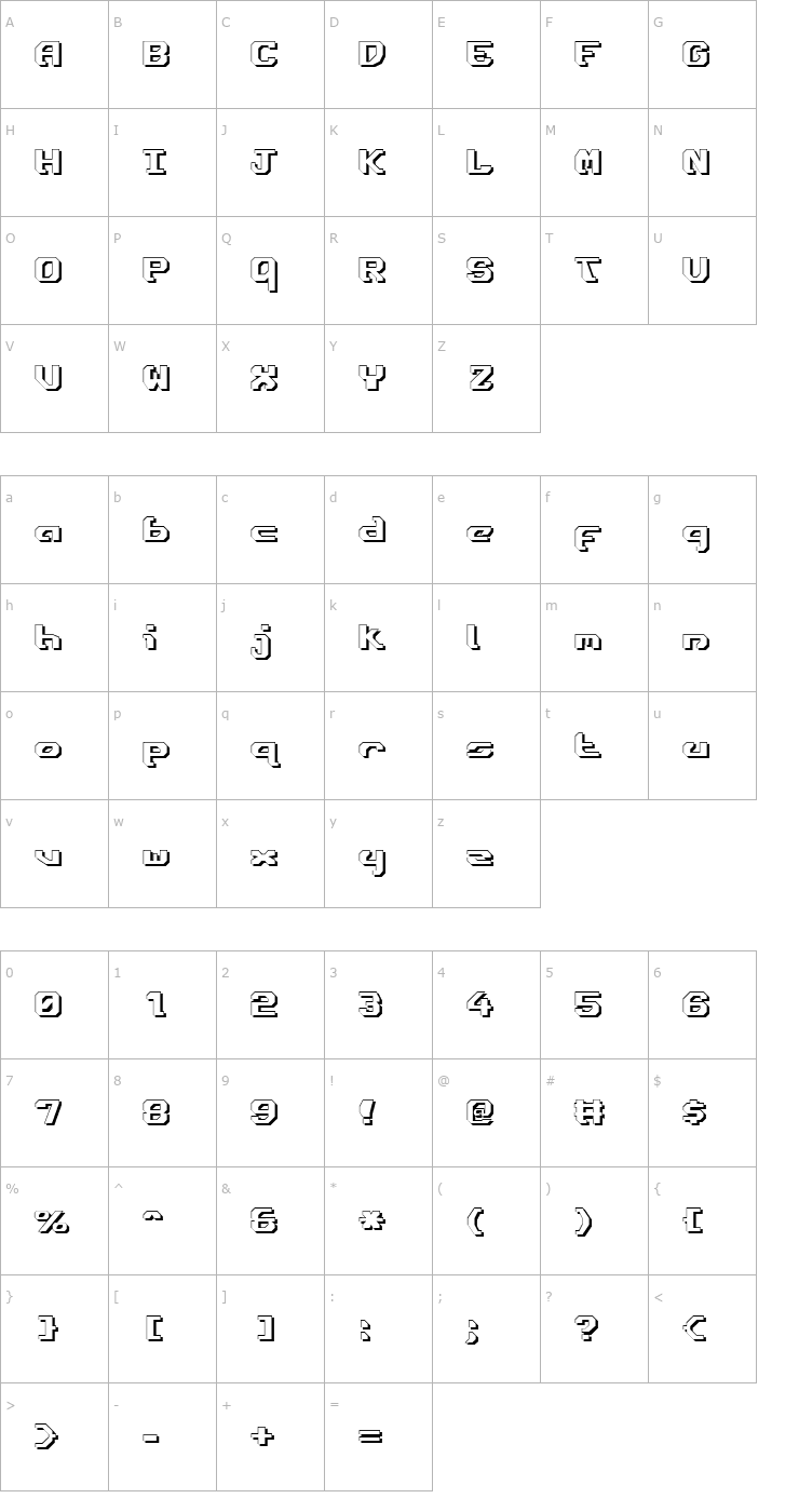 Character Map Ensign Flandry Shadow Font