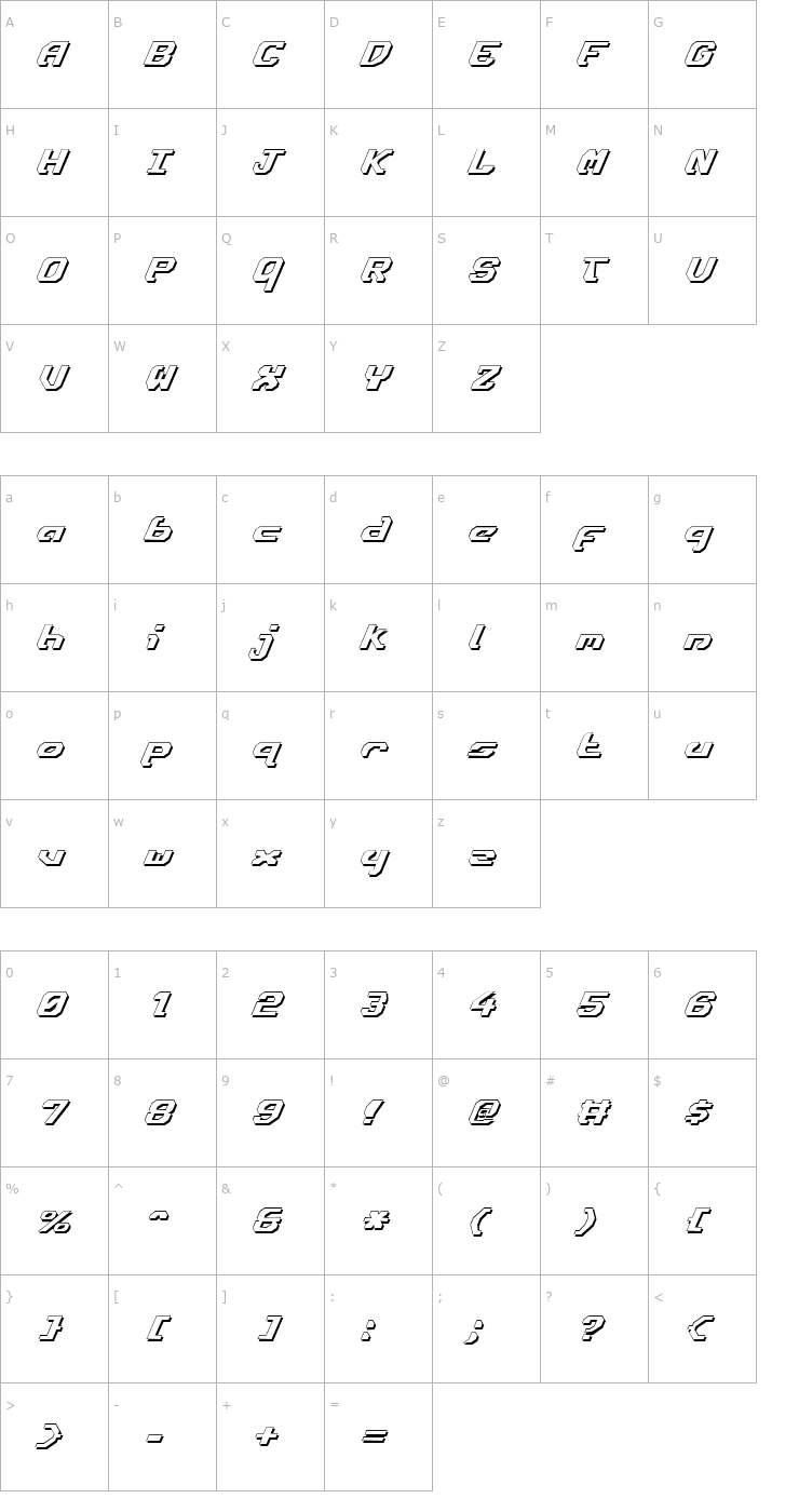 Character Map Ensign Flandry Shadow Italic Font