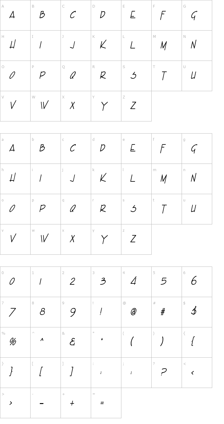 Character Map Enview Thin Italic Font