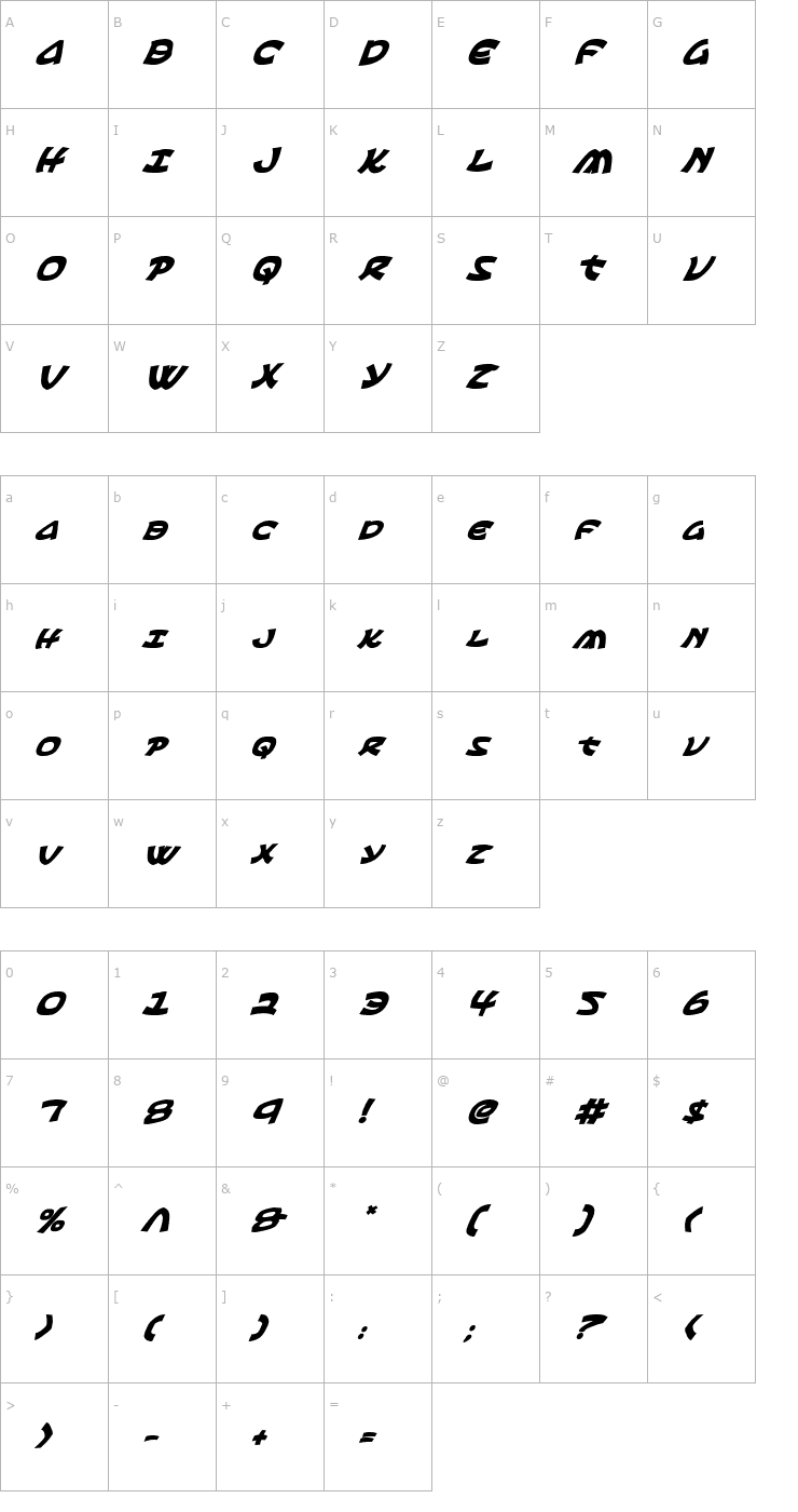 Character Map Ephesian Bold Italic Font