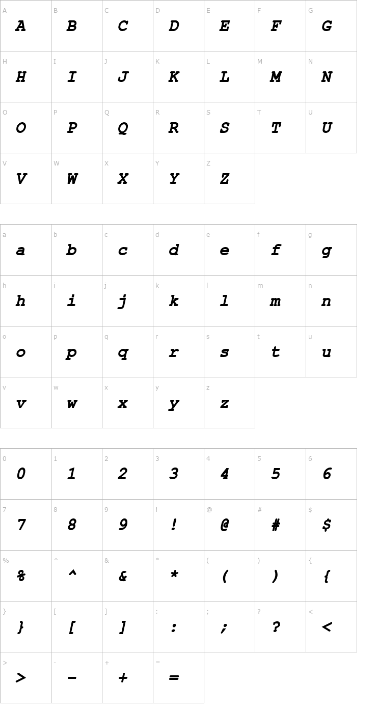 Character Map ER Kurier 1251 Bold Italic Font