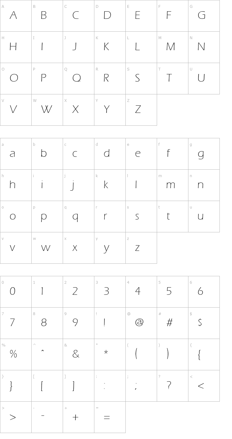 Character Map Eras Light Regular Font