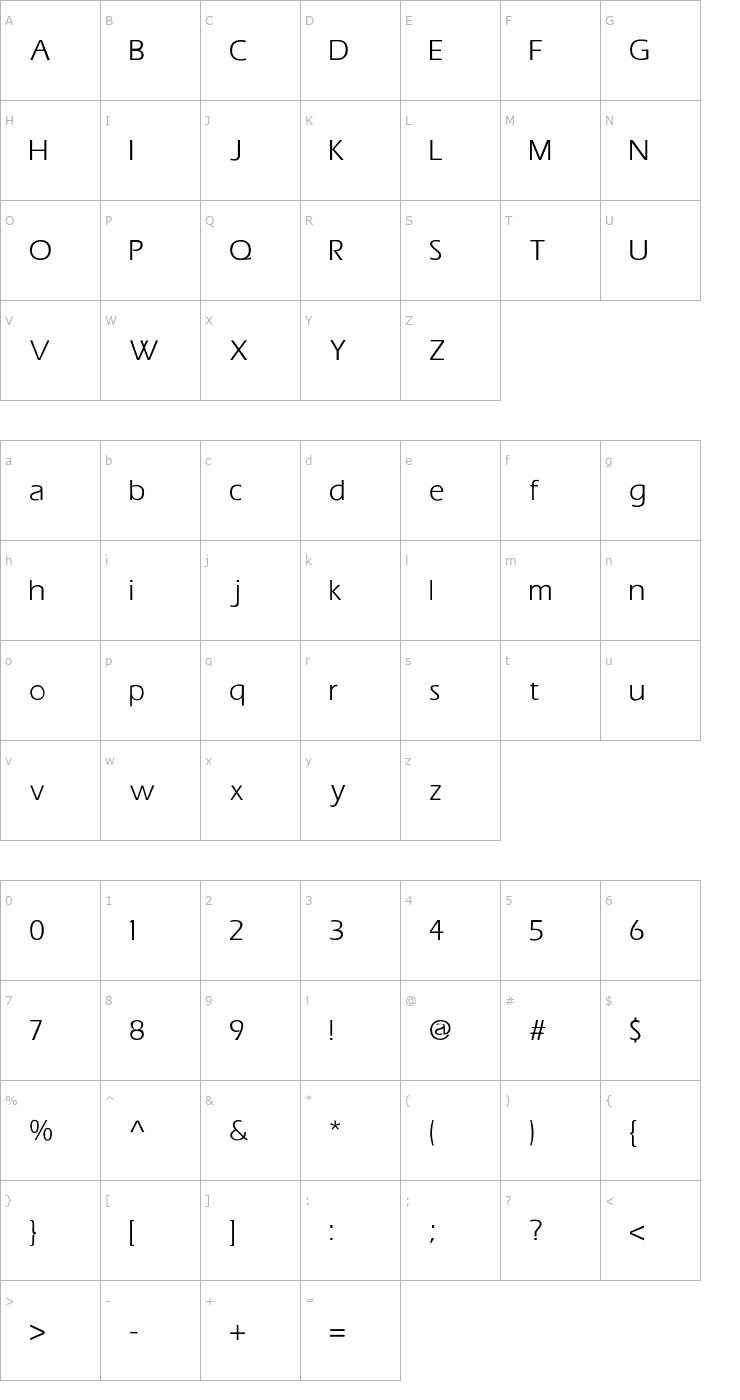 Character Map Eric Font