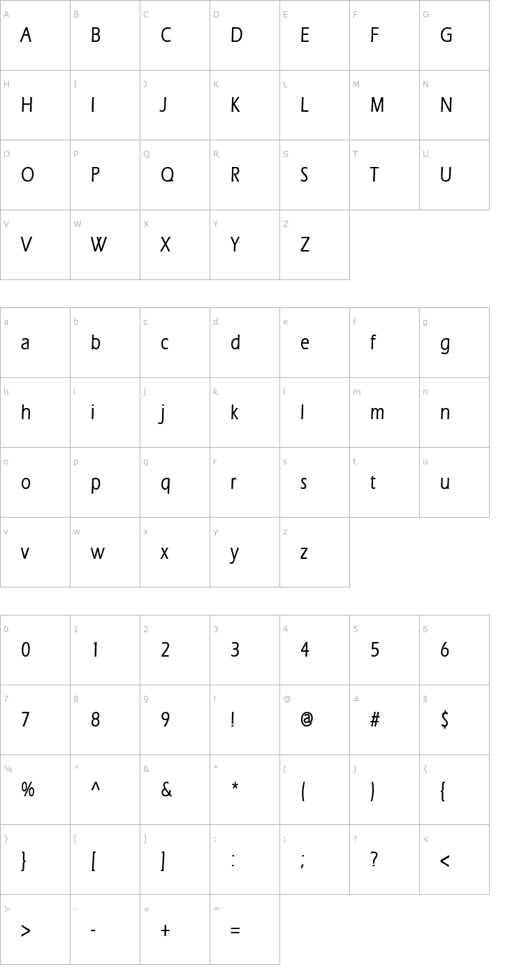 Character Map Eric Thin Bold Font