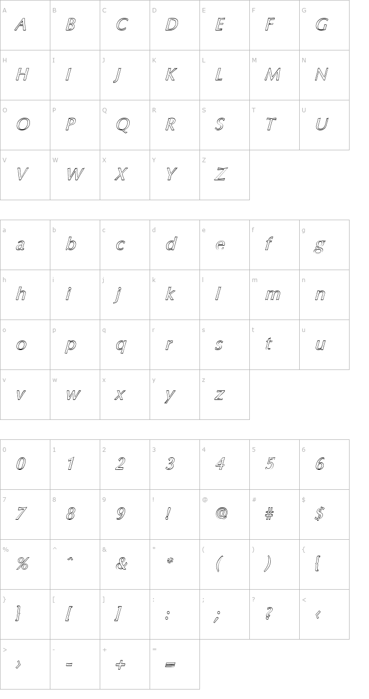 Character Map EricBeckerOutline-Italic Font