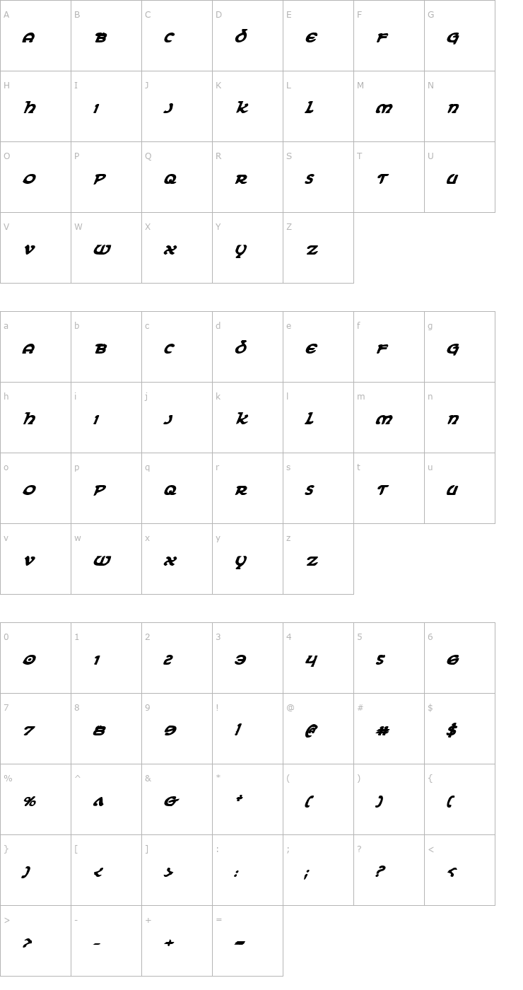 Character Map Erin Go Bragh Bold Italic Font