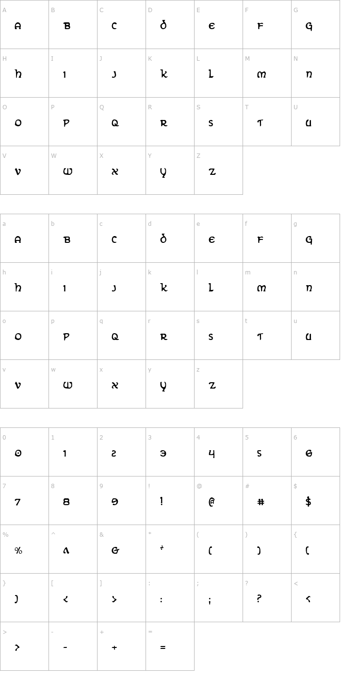 Character Map Erin Go Bragh Condensed Font