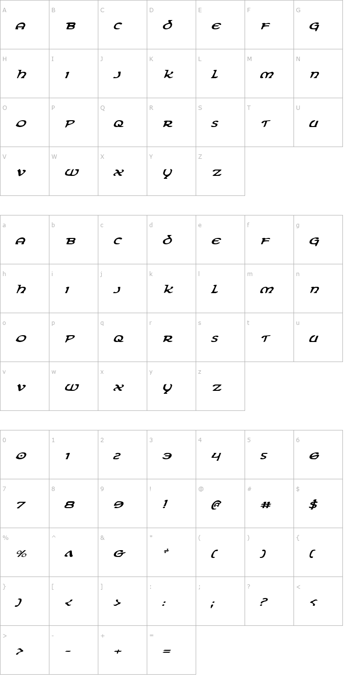 Character Map Erin Go Bragh Expanded Italic Font