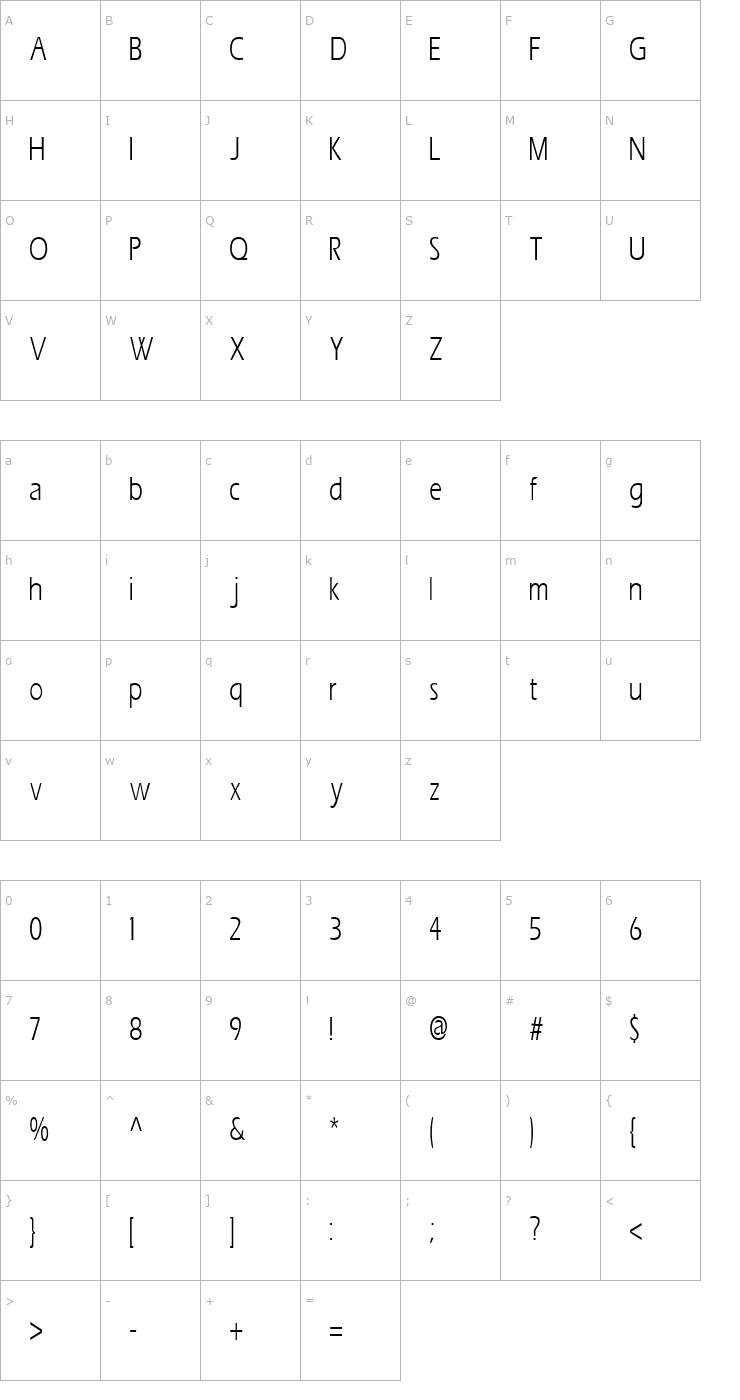 Character Map ErosCondensed Font