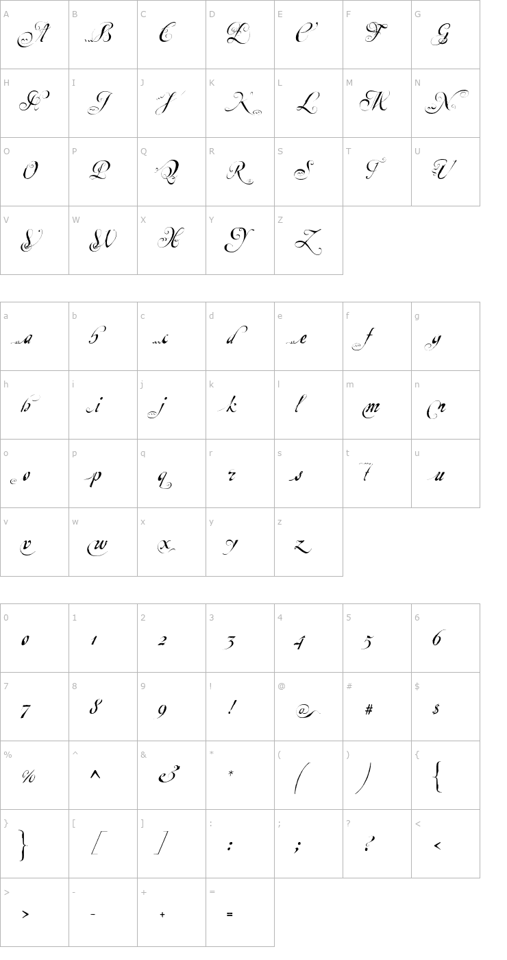 Character Map Escrita Inicial Font