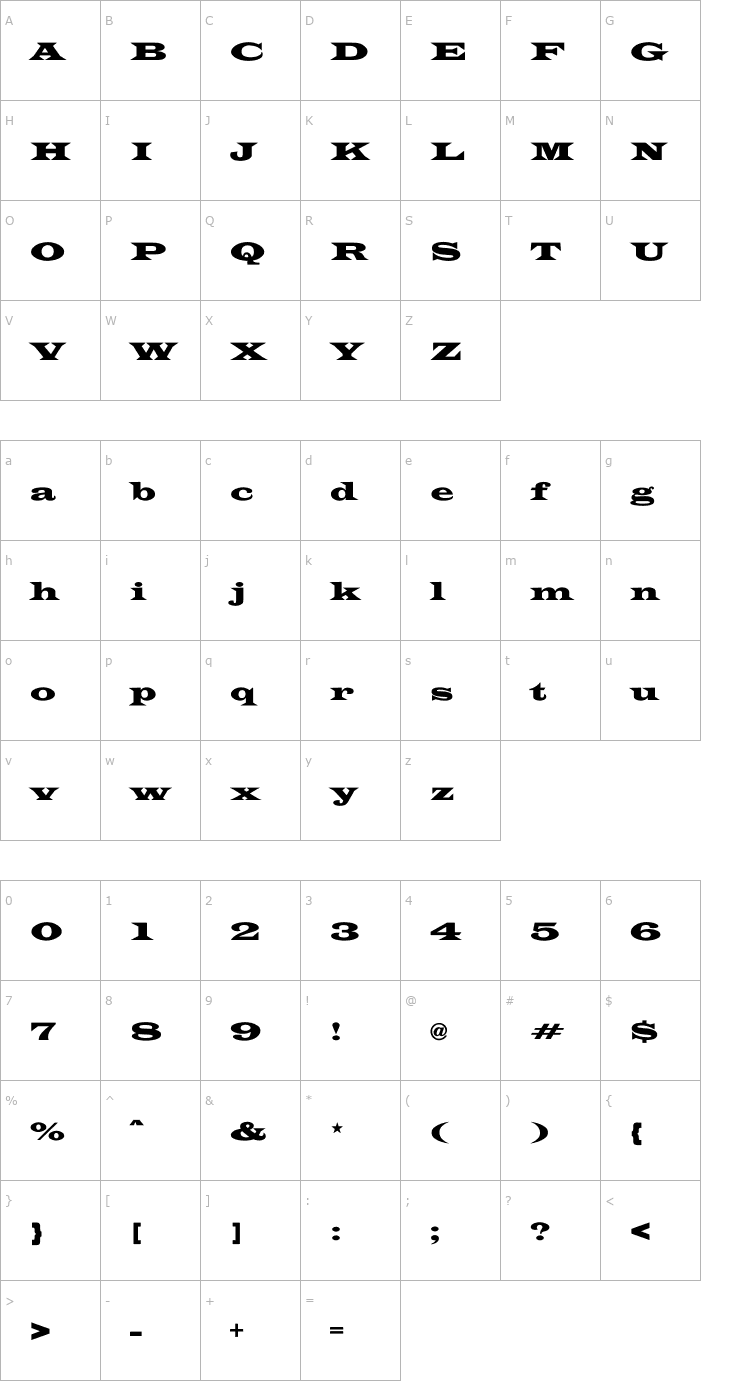 Character Map Espana Wide Font