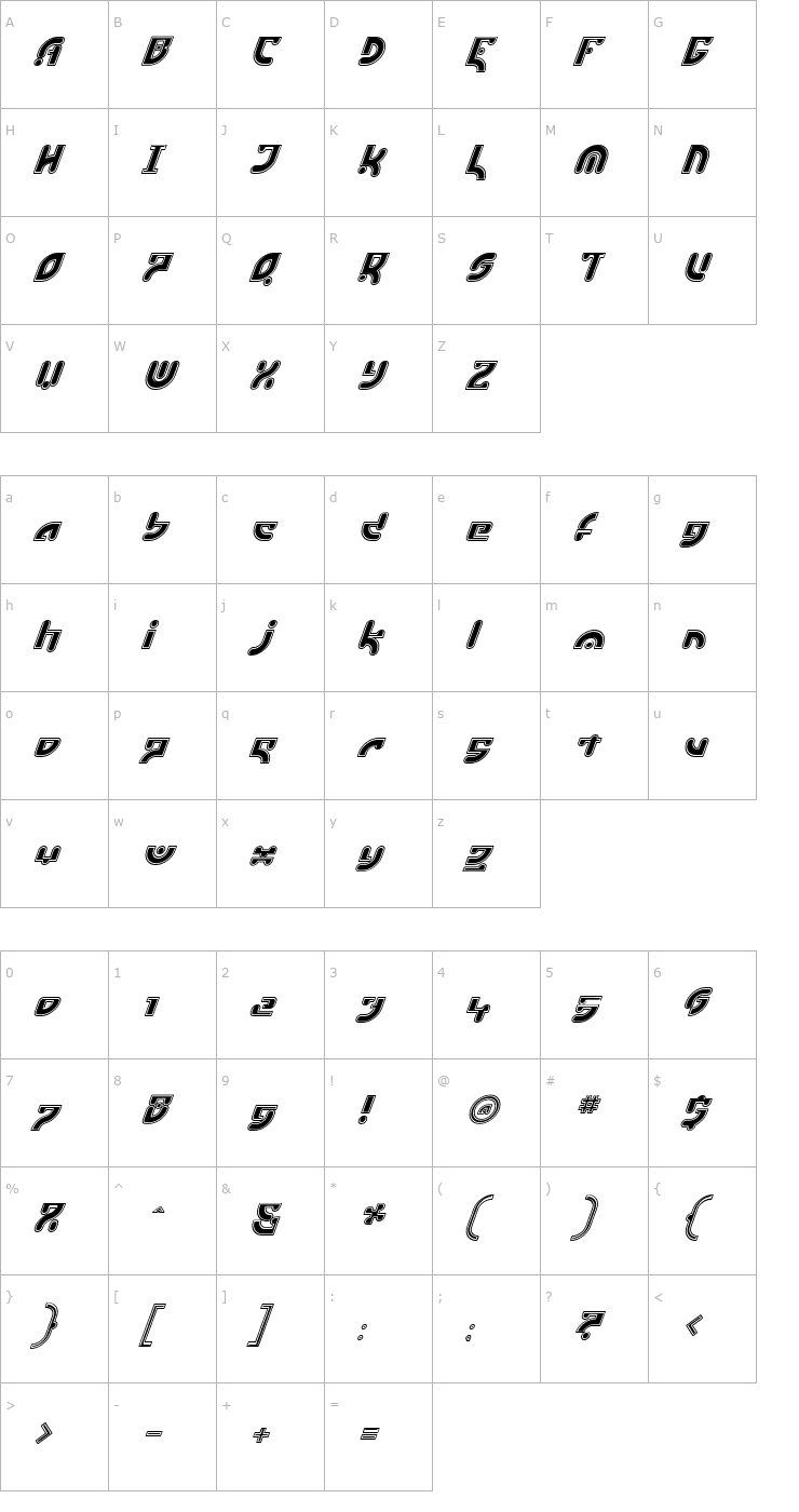 Character Map EstukiOutlineItalic Font