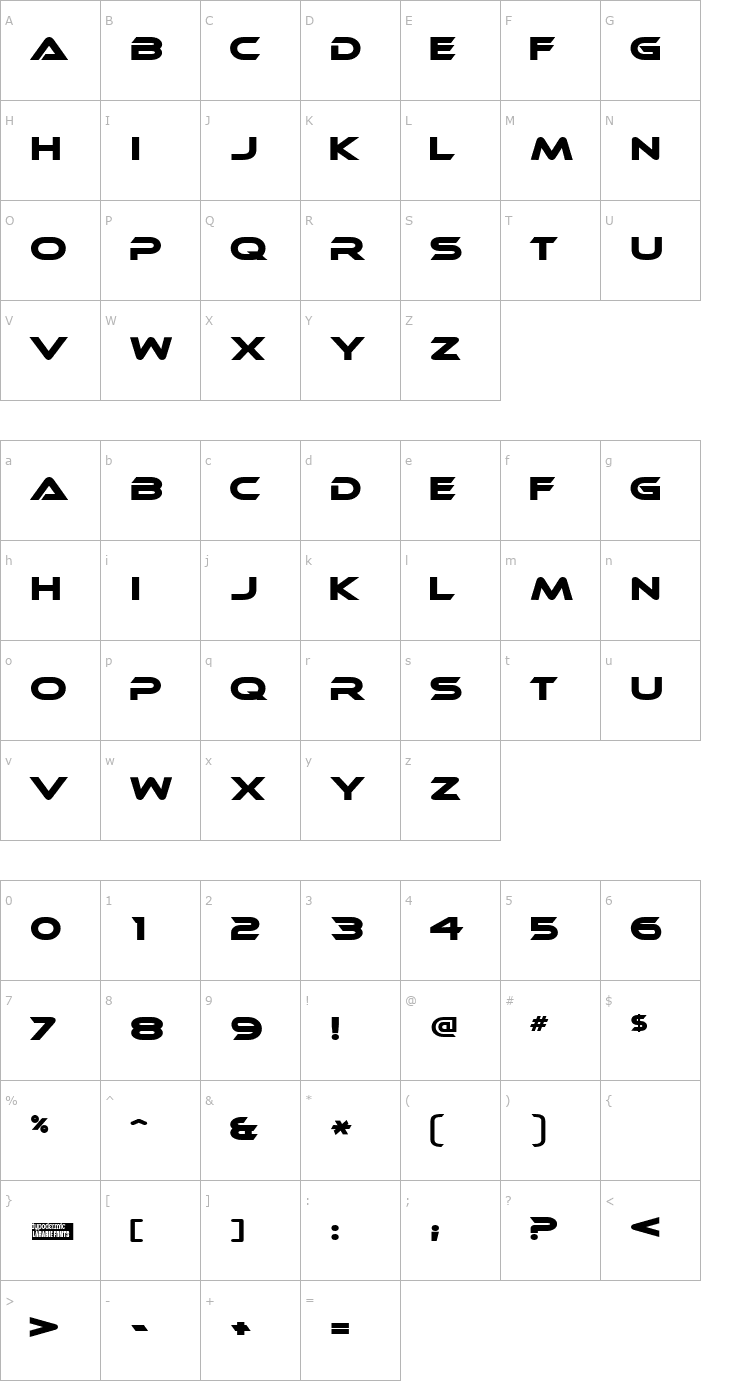 Character Map Ethnocentric Font