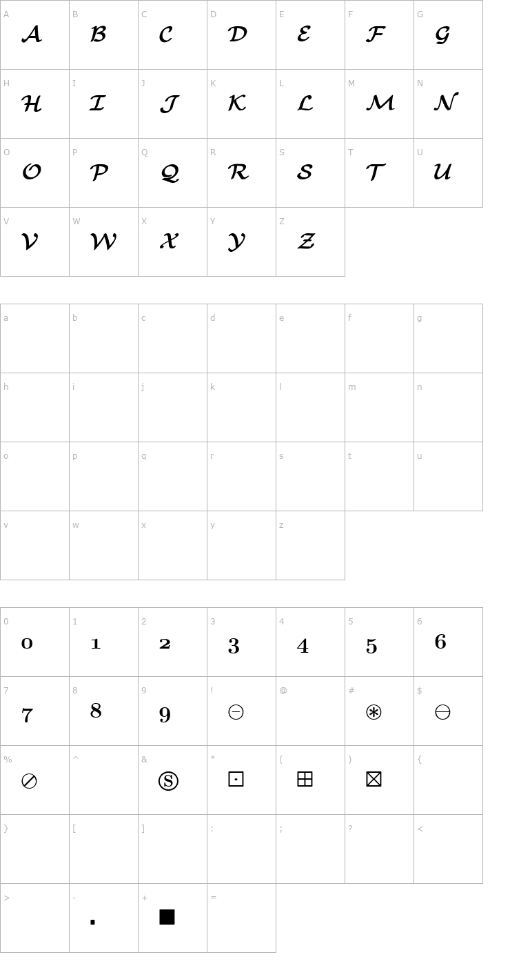 Character Map Euclid Math One Bold Font