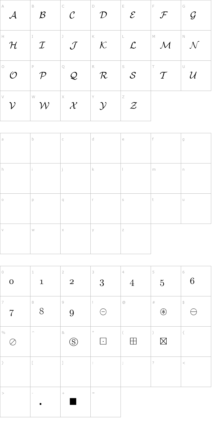 Character Map Euclid Math One Font