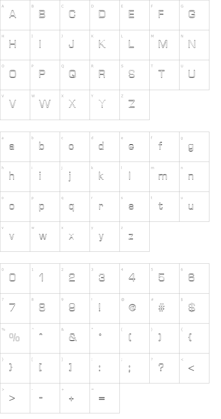 Character Map Euro Technic Outline Regular Font