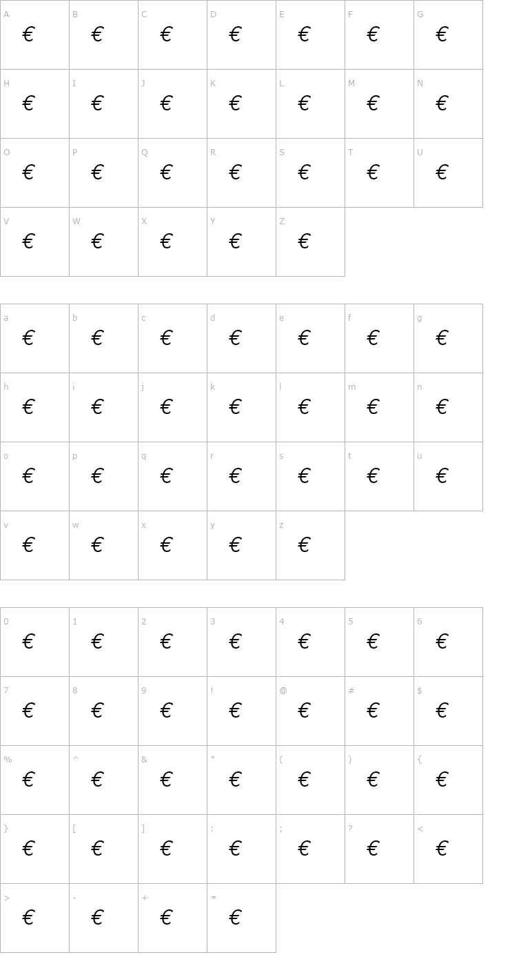 Character Map EuroMono-Italic Font