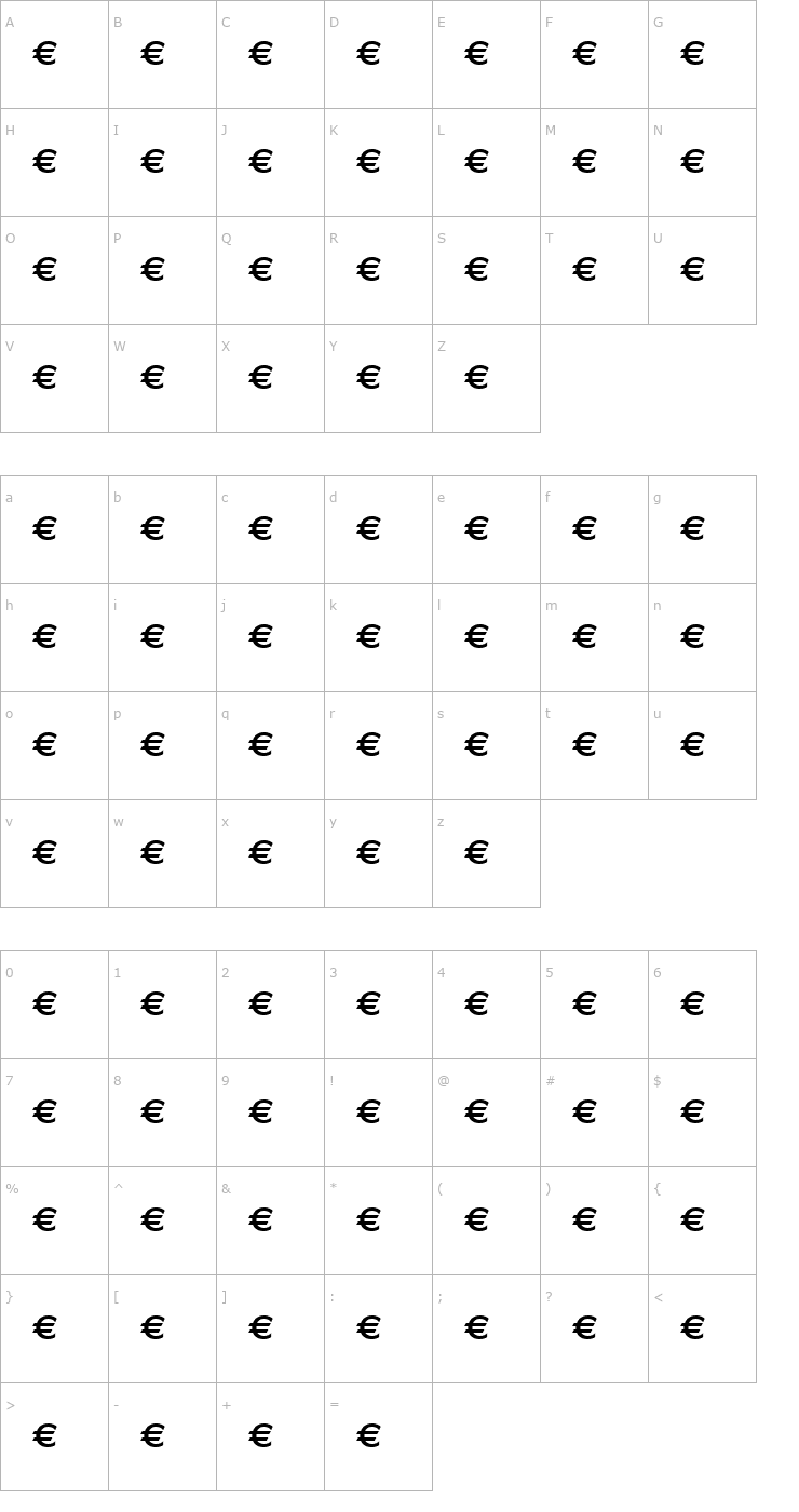 Character Map EuroSans-Bold Font