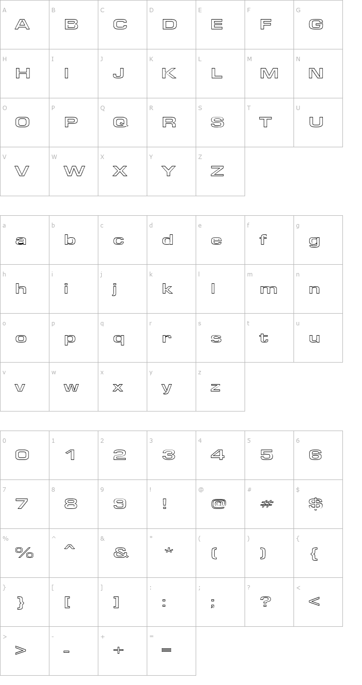 Character Map Eurose Wide-Hollow Font